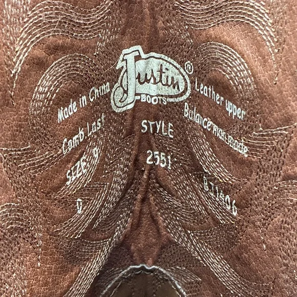 Justin western boots Style 2551 Brown Size 9 M - Picture 9 of 10